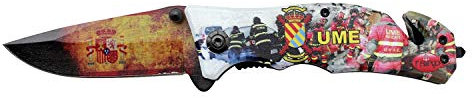 THIRD K2804UME Couteau pliant en aluminium avec impression photo 3D avec motifs de l'unité d'urgence militaire et lame en acier 420 10 cm avec sangle de coupe et brise-vitre en pointe