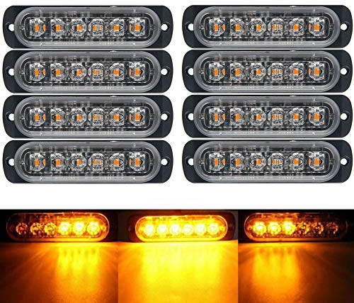 Maso - Luci stroboscopiche di emergenza per auto, 6 LED, barra luminosa arancione con griglia di avviso guasto lampeggiante, 18 modalità 12/24 V, confezione da 2