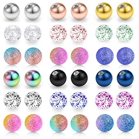 D.Bella 14G Ersatzkugeln Piercing Kugeln Set Gewinde Schraubkugeln für Piercing Schmuck