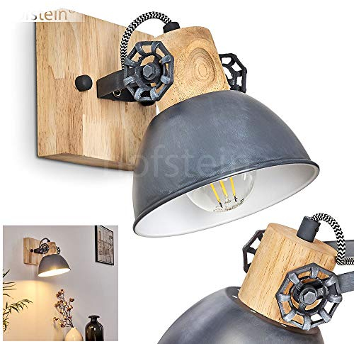 Wandleuchte Orny, verstellbare Wandlampe aus Metall/Holz in Grau/Weiß/Braun, 1-flammig, 1 x E27 Fassung, Wandspot im Retro/Vintage Design, ohne Leuchtmittel