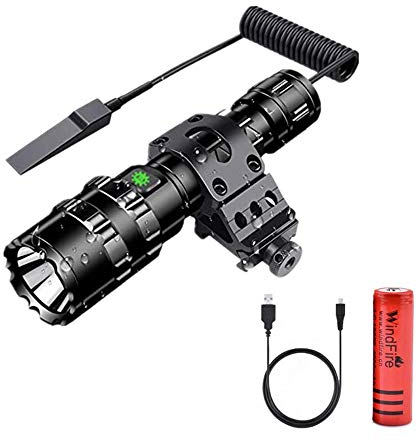 WindFire LED Torch USB Rechargeable, Tactical Torch 5000 Lumen, 5 Light Mode Flashlight with Picatinny Mount Rail, Pressure Switch & Battery for Outdoor Camping Hunting Emergency
