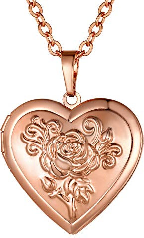 GoldChic Collana Con Medaglione Da Donna Per Foto, Ciondolo Con Foto Di Fiori Personalizzati, collana cuore donna oro rosa Regali Ricordo