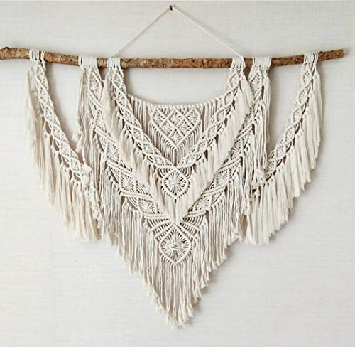 CBXSF Große Makramee Wandbehang Natürliches Treibholz Böhmisches Wanddekor Makramee Wandteppich Über dem Kopfteil Kunsthandwerk Beige Makramee Hochzeit Dekor,90cm B X 80cm L
