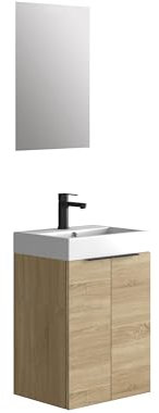 Baikal Conjunto De Mueble De Baño 45cm. Incluye Mueble con Lavabo. Melamina 16mm. Mueble MONTADO. Lavabo Encastrado. con Espejo 2 Puertas Bardolino