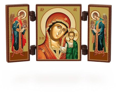 NKlaus - Gottesmutter Von Kazan - christliche Ikone Triptychon - Kazanskaja - reise Altar Holz 36176