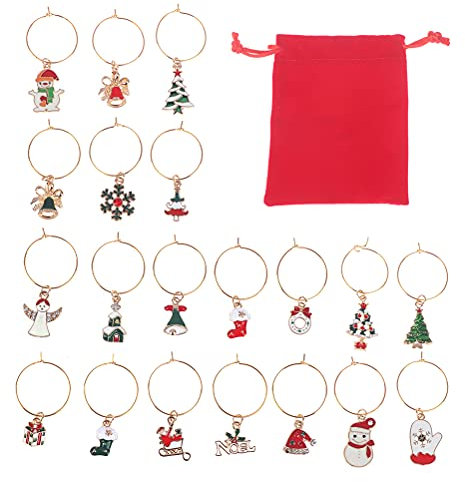 NIU MANG 20 Pcs Christmas Wine Glass Markers Xmas Wine Glass Charms Ring Marker Wine Glass Tags for Family Christmas Festival Party Favors