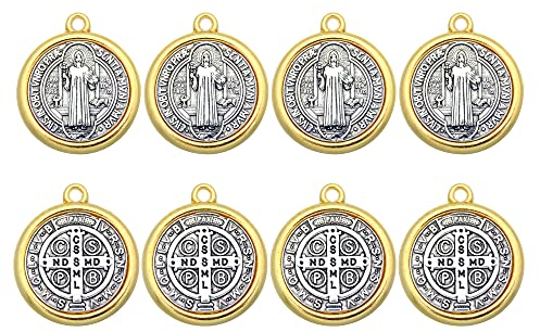 Medaillen-Anhänger aus Legierung, Heiliger Benedikt von Nursia, Schutzpatron gegen das Böse, 13 mm, für selbstgemachte Schmuckherstellung, 40 Stück - 13 mm, Messing, kein Edelstein, 40 Stück,