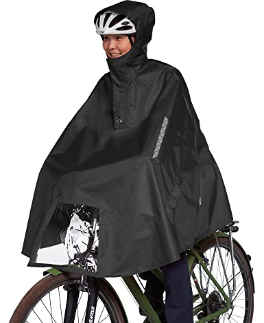 Tatonka Bike Poncho L - Wasserdichter Fahrrad-Poncho mit Kapuze, Sichtfenster für das Fahrradlicht, Reflektoren und Eingriffen für die Hände - Größe L (black)
