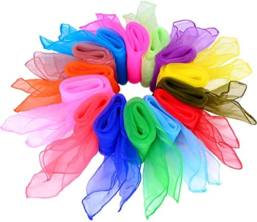 Coyanyu Tanz Tücher, 14 Stück Multicolor Square Jongliertücher Magic Movement Performance Schals für Kindergarten Kinder und Erwachsene 14 Farben 24 x 24 Zoll