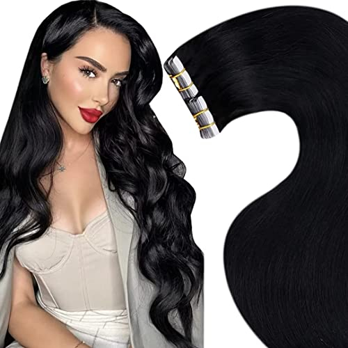 LaaVoo Tape in Extensions Echthaar, Schwarz Invisible Tape in Extensions 40cm Skin Weft Echthaar Extensions Tapes Schwarz Glatt 40g 20PCS #1