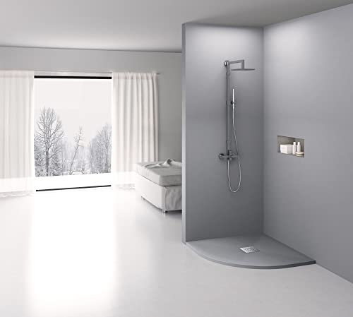 PIATTO DOCCIA SEMICIRCOLARE 80X80 CM IN PIETRA NATURALE ESOLUTION SERIE FQ IN MARMORESINA EFFETTO PIETRA ARDESIA DIVERSI COLORI BIANCO NERO GRIGIO BEIGE 80X80 CM (GRIGIO)