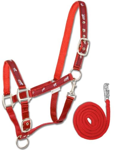 WALDHAUSEN Pferdchen Halfter im Set mit passendem Strick Größe: WB Farbe: rot