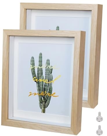 Houstimi 3D Bilderrahmen zum Befüllen Bilderrahmen Holz 13x18cm 2 Pack Natural Fotorahmen aus Massivholz und Echtglas für Objekte bis 1.5cm