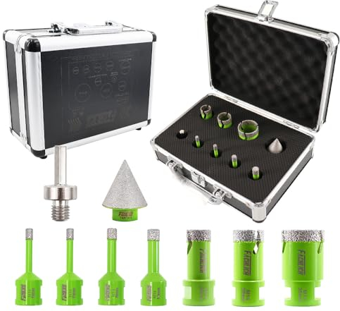 FACHLICH Diamond Core Drill Bits Set - 6/6/8/10/20/25/35mm+35B+Hex Tile Hole Saw Kit M14 Thread for Tile Porcelain Granite Marble(9PCS)