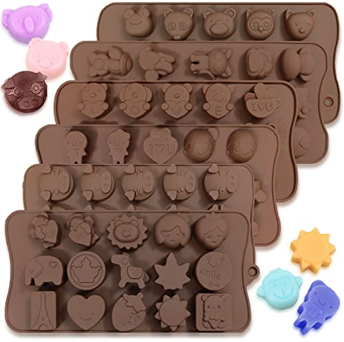 6 piezas Silicona Moldes de chocolate, Formas de Animales Material de amor Molde de caramelo Molde de gelatina Molde para hornear de cocina Bandejas de cubitos de hielo por Fiesta Festival - 76 formas