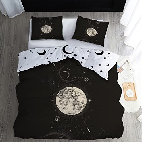 WQIZXCW Celestial Bettwäsche 135x200, Mond WendeBettwäsche 2 Teilig - 110gsm Microfaser, Weiche und Angenehme Bettbezug Set mit Reißverschluss, 1 Kissenbezug 80x80 cm