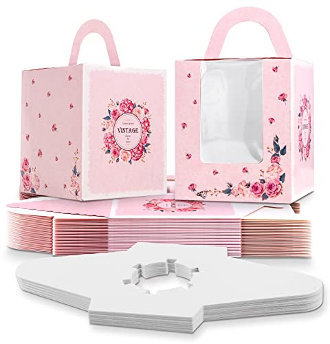 25 Pcs Single Cupcake Boxes, Individual Cake Boxes with Window, Cupcake Carrier with Inserts, Bakery Boxes with Handle, for Baby Showers, Weddings, Birthday Parties