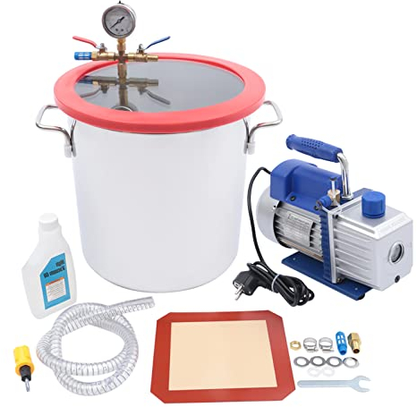 5 Gallonen Vakuumkammer Und 5CFM Kühlvakuumpumpe - Vakuumgeräte Pumpe mit 18L Vakuumkammer Edelstahl Vacuum Chamber für Silikon Und Harze