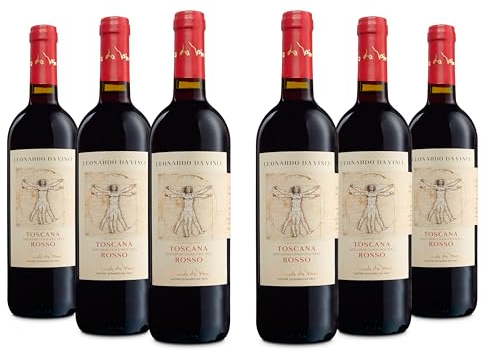 Leonardo Da Vinci Rosso Toscana IGT, Vino Rosso dal Gusto Morbido e Profumo Intenso di Frutta Nera, 13% Vol, Confezione con 6 Bottiglie da 750 ml
