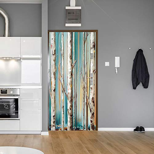 3D-Türaufkleber, Wandtattoo, Umweltfreundlich,77 X 200 Cm Birkenwald Kreative 3D Dreidimensionale Türaufkleber Home Persönlichkeit Dekorative Wandaufkleber Selbstklebender Rückenkleberverwendet Für