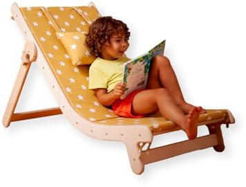 Kidodido Large Wooden Lounger | Garden Lounger & Relax Chair | Adjustable Folding Chair | Foldable Beach Chair | Beach Chair for Children | Beach Chair for Toddler & Baby | Garden Sun Lounger