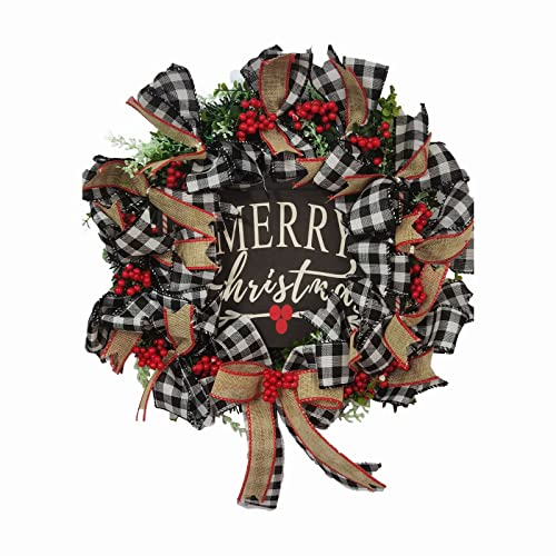 Rpporm Dekorativer künstlicher Weihnachtskranz aus PVC mit roten und Kugeln. Türkranz Naturmaterialien Ganzjährig (Black, One Size)