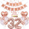 Conruich Deko 32. Geburtstag Frau, Rosegold Tortendeko Geburtstag 32 Jahre Mann, Geburtstagsdeko 32 Jahre, Rosegold Ballon 32 Geburtstags Mädchen, Happy Birthday Banner Deko 32 Geburtstags Frauen