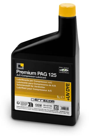 PAG 125 + Dye - 1 L, Lubricante Compresores de Aire Acondicionado de Automóviles, incluidos compresores eléctricos, que funcionan con gas refrigerante R134a y R1234yf