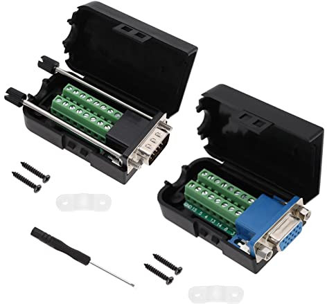 YINETTECH 2 Piezas Adaptadores VGA Macho Hembra de 15 Pines con Estuche 2 Placas de Presión de Cable VGA Tornillo Bloque de Terminales Adaptador Accesorios Negro