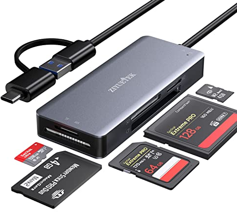 USB C USB3.0 SD Card Reader, 5in1 Multi Card Reader for SD/TF/CF/Micro SD/MS/M2, Drive Free for iPhone 15 pro max/Windows/Mac/Linux/Android (USB3.0 and Type-C)
