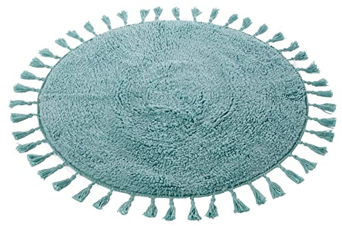 Olivia Rocco Round Tasselled Bath Mat Super Soft Bathroom Rug Non-Slip Plush Bathmats Carpet for Tub Shower Bath Home, (Duck egg)