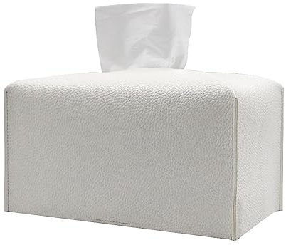 BBTISG Porta Fazzoletti in pelle PU, Scatola Porta Fazzoletti in Pelle Rettangolare per Sala da Pranzo, Stanza da Bagno, Ufficio (Bianco)
