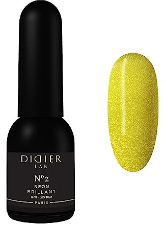 DIDIER LAB Premium Brillant Neon No.02 Flash Gel Polish – Yellow UV/LED Glitter Gel With Diamond Shine – Highly Pigmented Self-Levelling Varnish – Long-Lasting High Gloss Colour – Shine Effect – 8ml