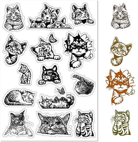craspire Klare Stempel Mit Katzenmotiv, Cartoon-Tier-Silikon, Klare Stempelsiegel, Transparente Silikonstempel Für Weihnachten, Geburtstagskarten, Basteln, Scrapbooking, Tagebuch, Fotoalbum