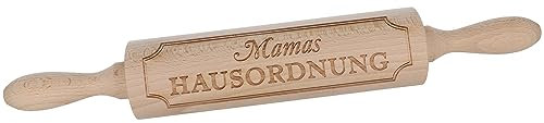 Spruchreif | Nudelholz mit Gravur | Teigroller aus Holz | Backen | Plätzchen | Teigausroller als Backzubehör | Backrolle aus Holz | Teigwalze | Muttertag | Geschenke für Mama | „Mamas Hausordnung“