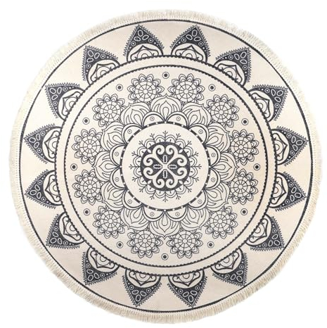 NEXILONEKA Runder Teppich für Wohnzimmer, 90 cm, kleiner runder Teppich mit Quasten, waschbarer Outdoor-Kreis-Teppich, Baumwolle, Boho-Teppich, gewebter runder Boho-Teppich für Wohnzimmer,