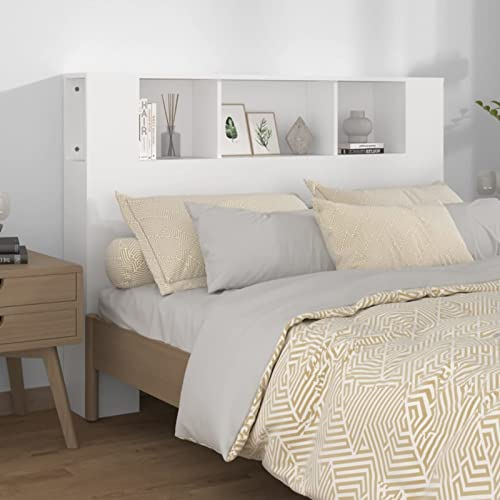 CIADAZ Kopfteil mit Ablagen Weiß 140x18,5x104,5 cm, Kopfteil Bett, Bettrückwand, Headboard, Bettrückwände, Bettkopfteilbezug, Kopfteilabdeckung