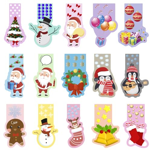 30 Stück Weihnachten Lesezeichen Kinder, Magnetische Lesezeichen Bunt, Weihnachtsgeschenke Magnetic Markings Santa Schneemann Seitenclips Markierungen, Lesezeichen Clips für Kinder Studenten (C)