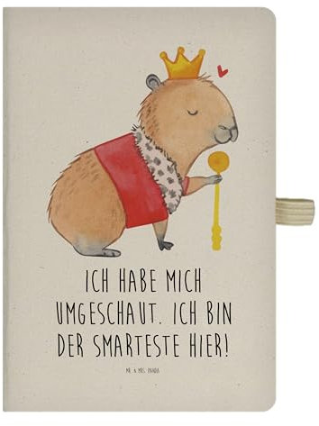 Mr. & Mrs. Panda DIN A4 Baumwoll Notizbuch Capybara König - Geschenk, Eintragebuch, Notizen, Skizzenbuch, Gute Laune, Tagebuch, Adressbuch, Journal,