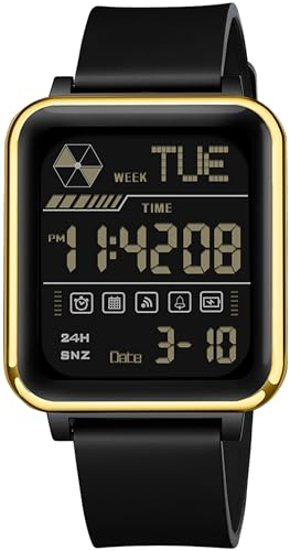 findtime Armbanduhr Herren Digital Quarz Herrenuhr mit Licht Datum Stoppuhr 50M Wasserdicht Sport Digitaluhr für Männer Große Zahlen Eckig Coutdown Dual Time 12/24H