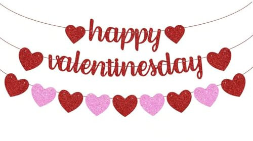 Happy Valentine's Day Banner Valentinstag Party Dekorationen Rot Rosa Glitzer Herzen Girlande Banner für Valentinstag Hochzeit Jahrestag