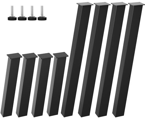 MetaloPro Lot de 4 pieds de table en métal 60 x 60 mm - Pieds de meubles carrés en acier robuste - Pieds de bureau noirs - Protection de sol - Pieds de meubles - Table à manger, salon - Hauteur 90 cm