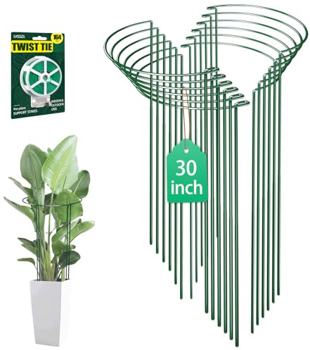 LKSSZS 12 Pack 30 inch Plant Support Stakes, Heavy-Duty Half Round Peony Support, Garden Plant Stakes Cage for Outdoor Plants, Peony, Tomato, Hydrangea, (15ln Support +15ln Stainless Extension Tubes)