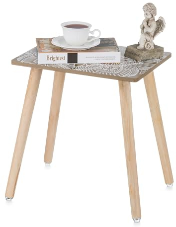 Hanobe Beistelltisch Holz Tisch Klein: Schmal Kleiner Beistelltische Couch für Wohnzimmer - Vintage Boho Deko Couchtisch Eckig Rechteckig Braun