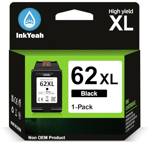 INKYEAH 62 XL Druckerpatronen Schwarz- 750 Seiten Kompatible für HP 62 Schwarz Original für HP62 Druckerpatrone 62 XL für OfficeJet 200 250 5742 5740 Envy 7640 5540 5640 5544 5646 5548 5545