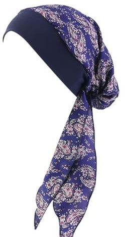 YSTrillion Kopftuch Turban Damen Sommer Bedruckte Schal Turban Kopftücher Headwear Elastische Kopfbedeckung Chemo Damen für Chemo Haarausfall-Marineblau