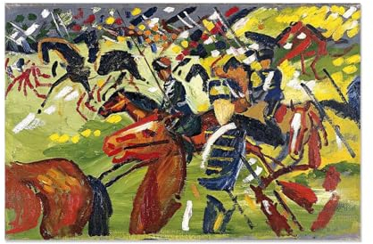 MOBYAT Rahmenlos August Macke Bilder Leinwand,Husaren auf einem Ausfall,BerüHmte Kunstdrucke,August Macke Poster,Modern Kunstdruck Deko75x50cm(30x20in)
