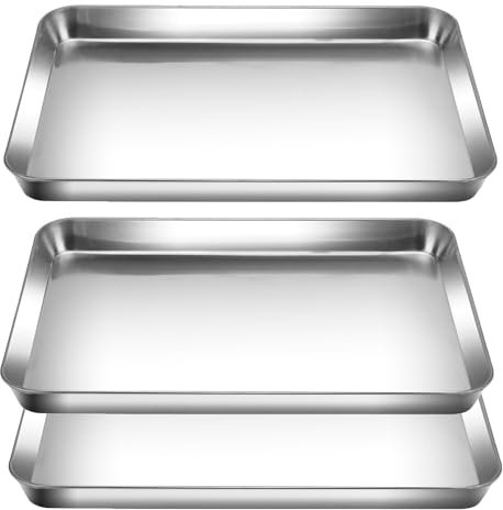 HEIYUET Set di 3 teglie da forno in acciaio inox, 40 x 30 x 2,5 cm, teglia grande forno, teglia forno rettangolare profonda, teglia da forno per pizza