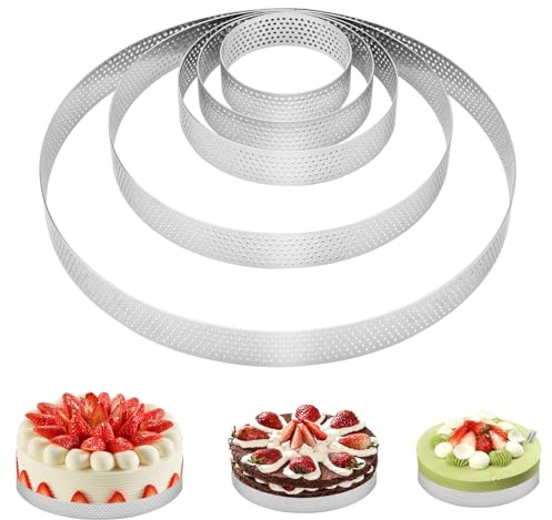 Fantasyon 5PCS 6/8/10/15/20cm/Ht 2cm Cercle Rond perforé Acier Inoxydable,Cercle Tartelette Perforé INOX,Cercle à Tarte perforé pour Mousse Et Tartes Aux Fruits Anneau (6/8/10/15/20CM)