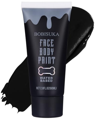 BOBISUKA Halloween Pintura Facial Negro Lavable - Pinturas Corporales para Maquillaje Teatral, Carnaval, Fiesta, No Tóxico Resistente al Agua Larga Duración